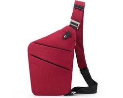 Diefstalbestendige crossbodytas- schoudertas met meerdere vakken - slanke antidiefstal reistas voor dames en heren -20*2*32 cm -Rood