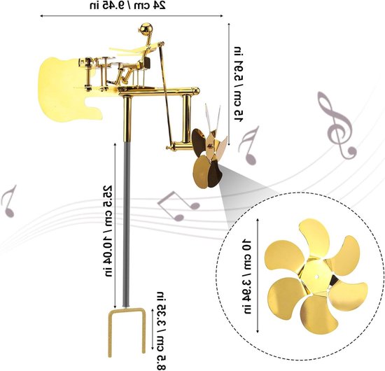 Handgemaakte Metalen Windmolen voor Tuin en Patio, Decoratieve Percussie Speler met Muziek en Beweging — afbeelding 5
