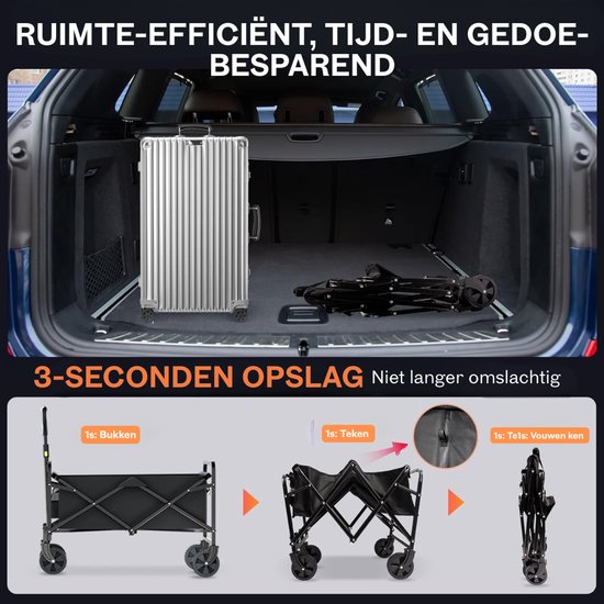 Aurixi® Bolderkar Opvouwbaar Luchtbanden - Bolderkar Opvouwbaar - Bolderkar Kinderenvervoer - Zwart - 72cm x 92cm x 46cm van Merkloos — afbeelding 4