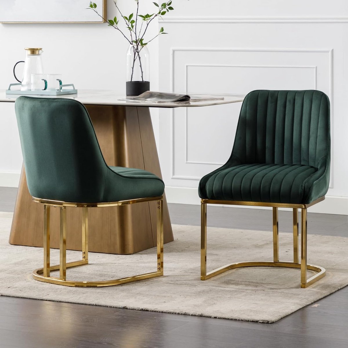 Eetkamerstoelen Set van 2 Fluweel - Gestoffeerde Stoelen met Metalen Poten, Armloze Woonkamerstoelen en Bureaustoelen greon- 47x53x79 cm - Vermissen