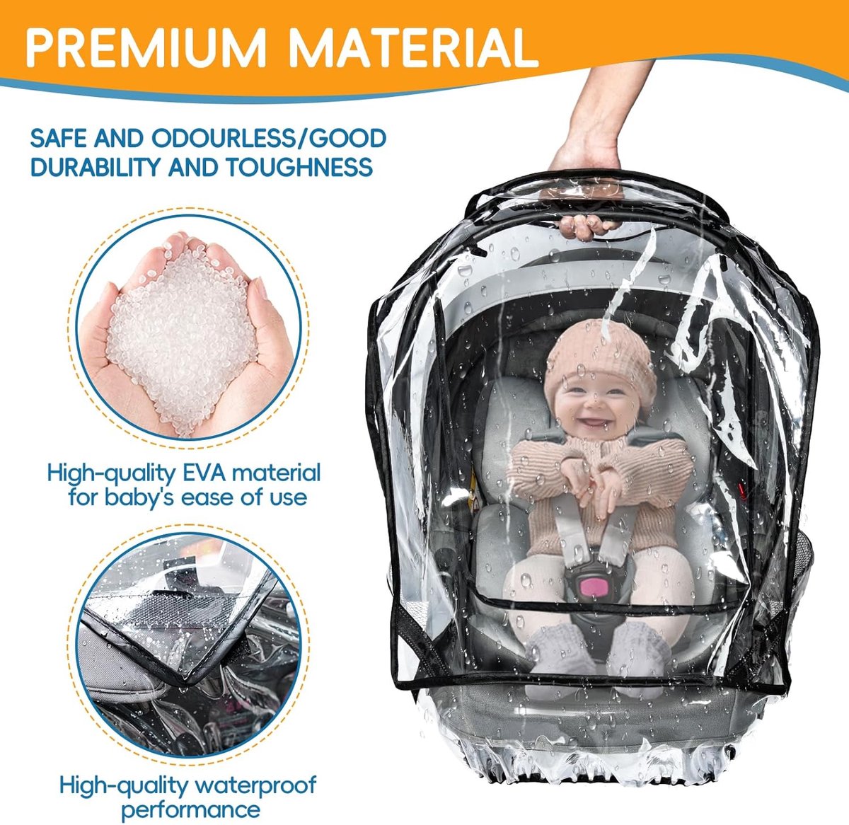 Autostoel regenhoes, universele regenhoes voor baby autostoeltjes met zijventilatie en groot sneltoegangsvenster, beschermd tegen regen, sneeuw, wind en stof, baby reisaccessoires – foto 4