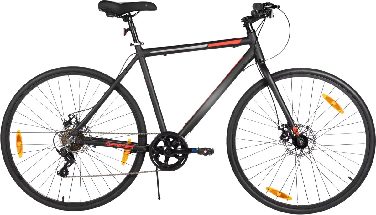 Racefiets – Voor heren en dames – Lichtgewicht aluminium frame, 7 versnellingen, dubbele schijfrem – Zwart, 71 cm
