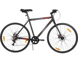 Racefiets – Voor heren en dames – Lichtgewicht aluminium frame, 7 versnellingen, dubbele schijfrem – Zwart, 71 cm