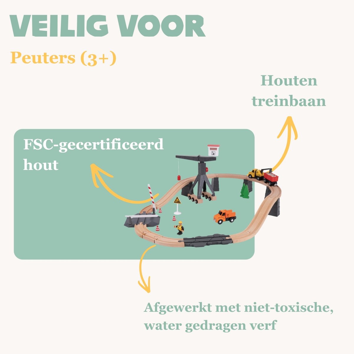 Tooky Toy Houten Treinset met Bouwplatform - FSC Hout - Geschikt voor 3+ Jaar (Peuters) - Treinbaan - Trein Set - Educatief & Montessori Speelgoed — afbeelding 7
