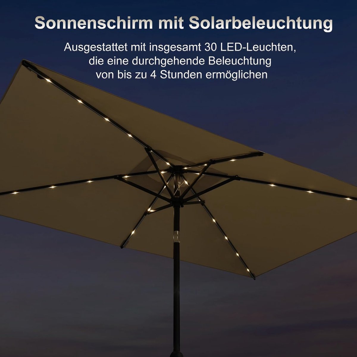 Balkonparasol 150x250 cm met LED Verlichting & Kantelbare Zwenkarm – Rechthoekige Tuinparasol UV-Bescherming Waterafstotend Aluminium Beige – Nicolehome