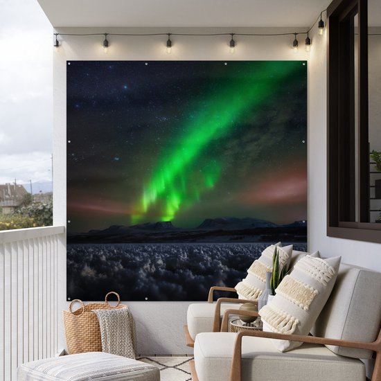 Affiche de Jardin Aurores boréales - Ciel étoilé - Suède - Paysage - Neige - 200x200 cm - Toile jardin - Affiche extérieure