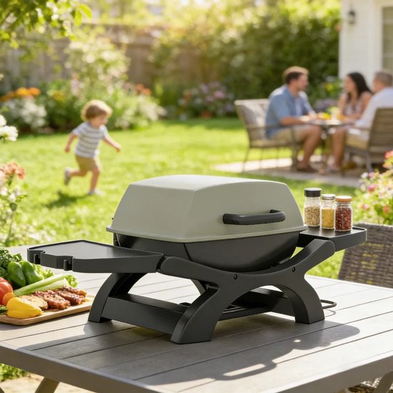 Elektrische Tafelgrill - Barbecue - Draagbare Barbecue en grill - 2,3 kW - Grillwagen - Tafelgrill - met Antiaanbaklaag, Bijzettafels, Vetopvangbak & Deksel - 102 x 48 x 38 cm - Zwart van Merkloos — afbeelding 4