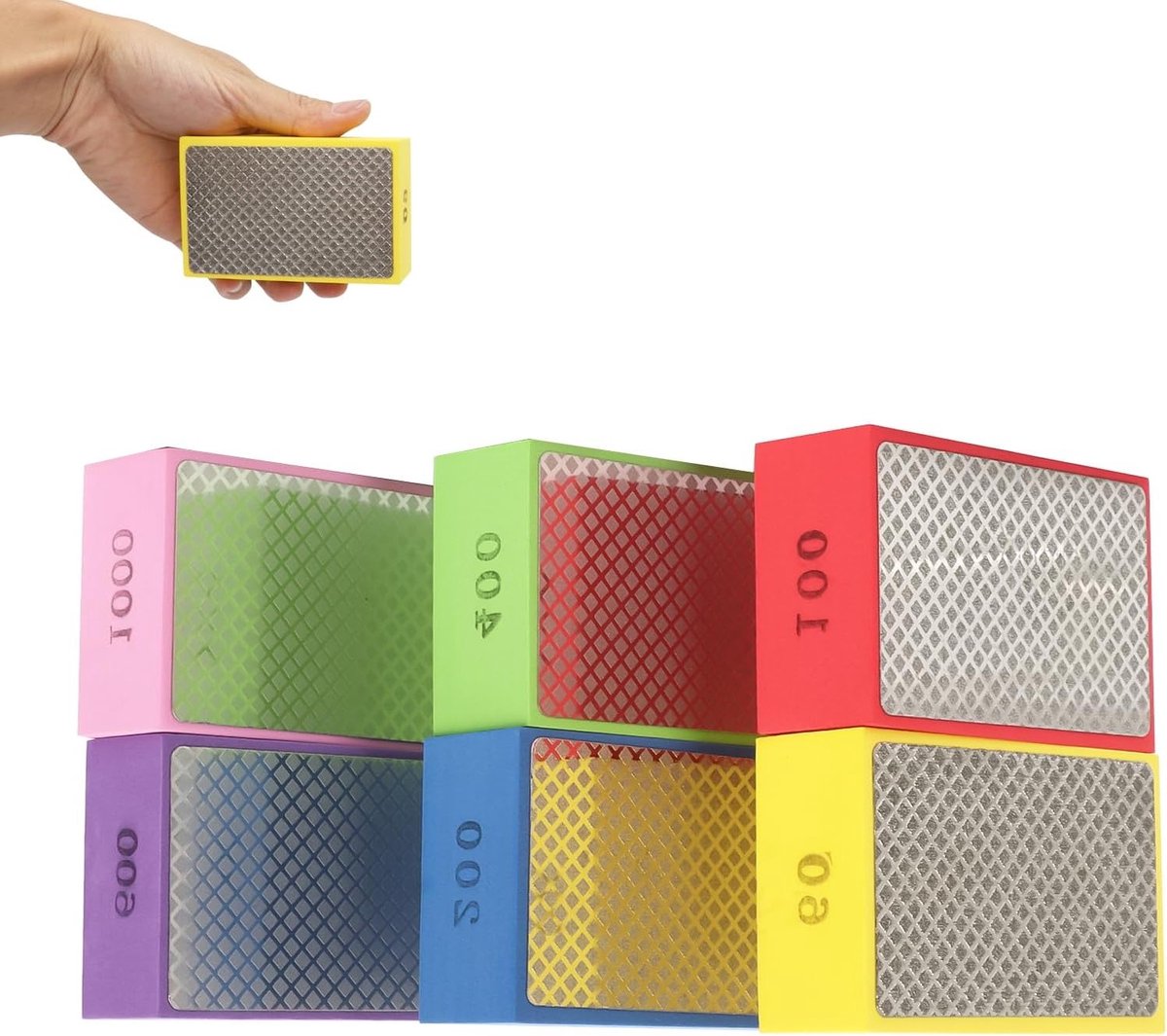 6 Stuks Schuurpads met Diamant voor Polijsten van Porselein, Tegels, Keramiek en Glas - Granulatie 60, 100, 200, 400, 600, 1000