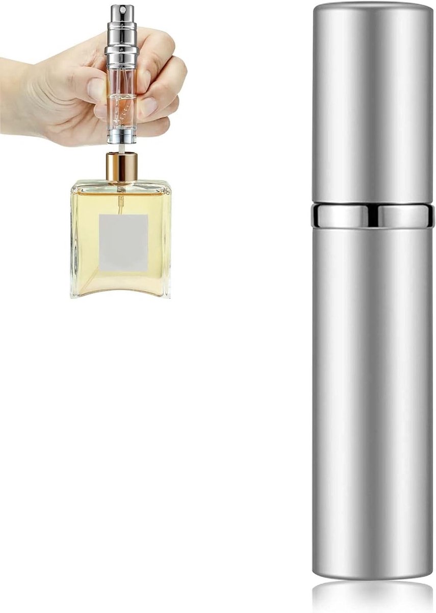Vulbare Parfum Atomizer van 5ml, Mini Refillable Parfumfles, Ideaal voor Reizen en Draagbare Geurverstuiver in Zilver