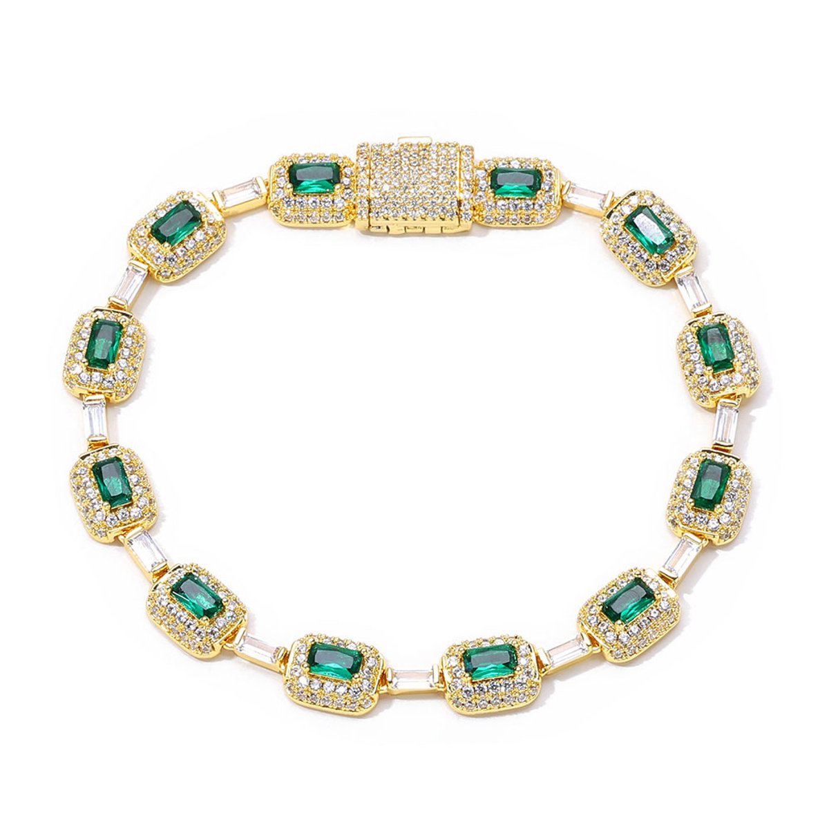 WK Signature Collection –Smaragd Zirkonia Armband- 18K Goud Vergulde Koperen Armband met Gekleurde & AAA Zirkonia – 7 inch (17,78 cm )– Luxe Unisex Statement Sieraad -cadeau set