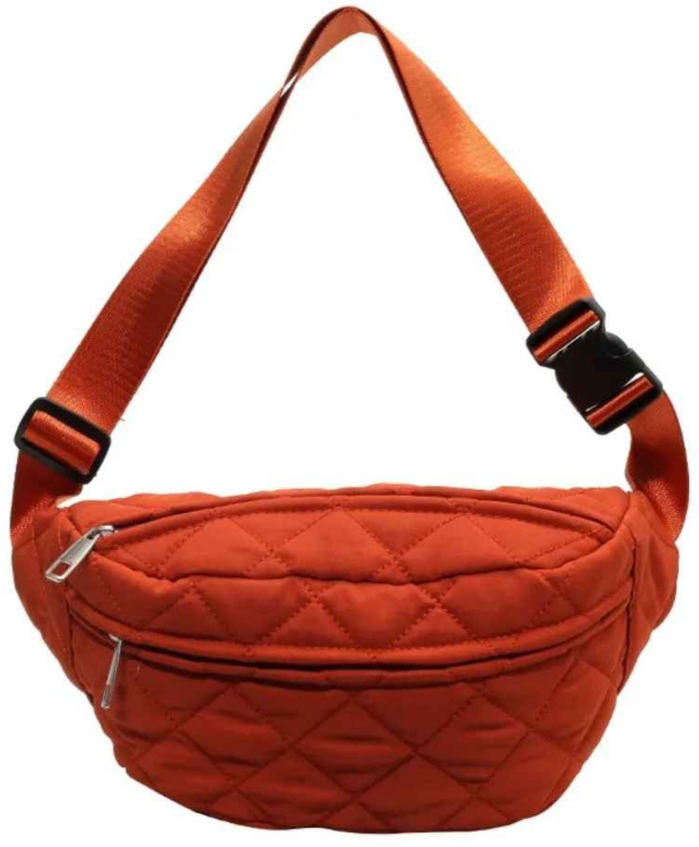 Oranje Heuptas / Schoudertas – Quilted Crossbody Tas – Verstelbare Glanzende Band – Perfect voor Koningsdag & WK