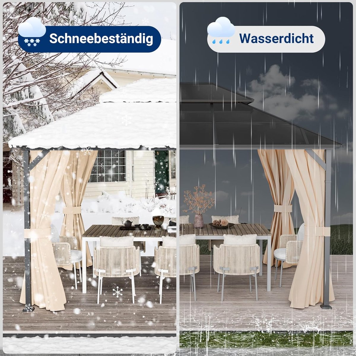 Tuinpaviljoen 3x4 m – Aluminium Pergola met Dubbel Polycarbonaat Dak, Waterdicht & Winterbestendig, 8x8 cm Palen, UV-Bescherming 99%, Met Gordijnen & Horren – Nicolehome