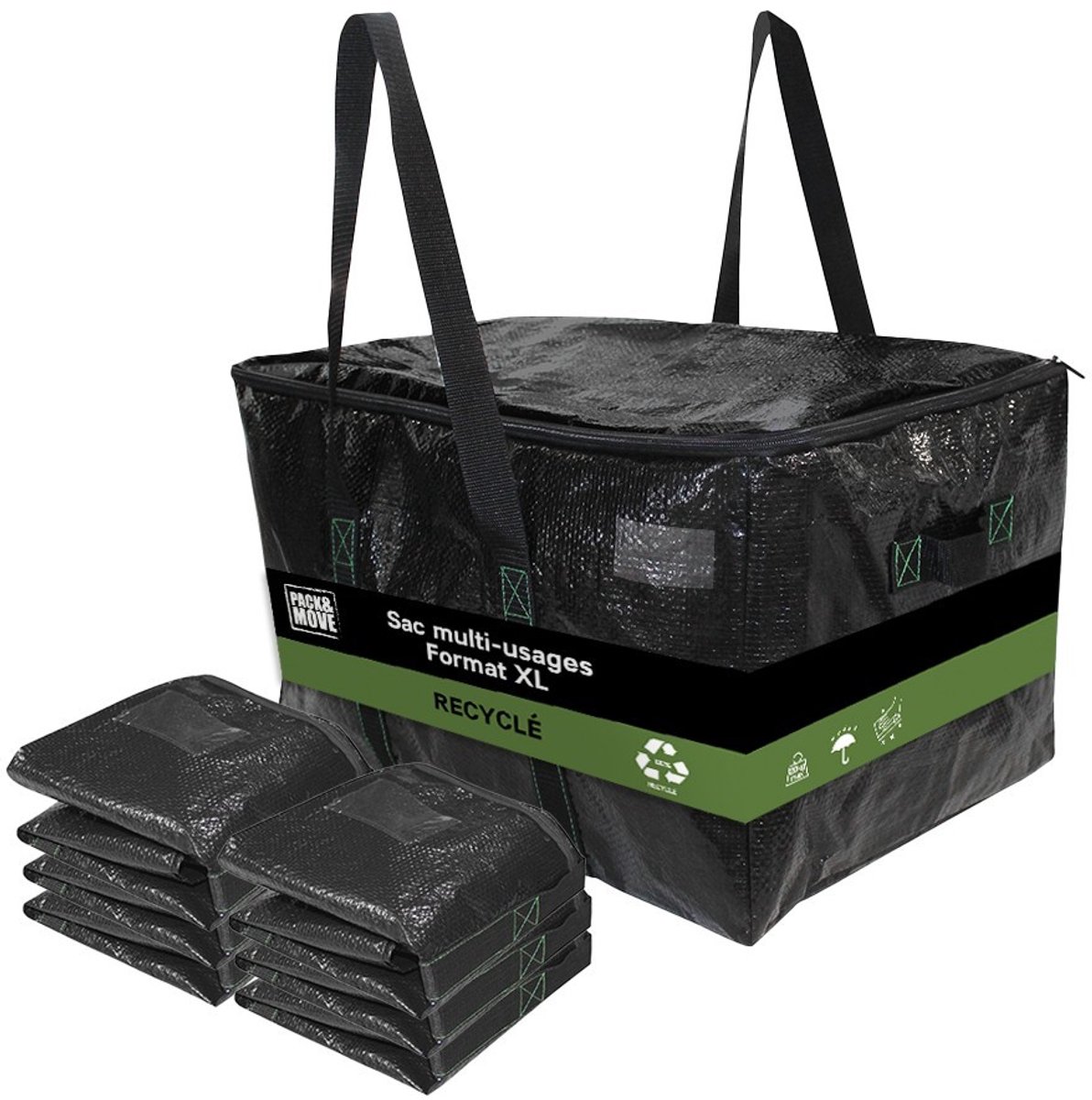 Pack and Move - Set 6 Gerecyclede Opbergtassen - 55 x 35 x 30 cm - Stevige handgrepen - Verhuizing en Transport - Ultra Sterk - Herbruikbaar - 55L