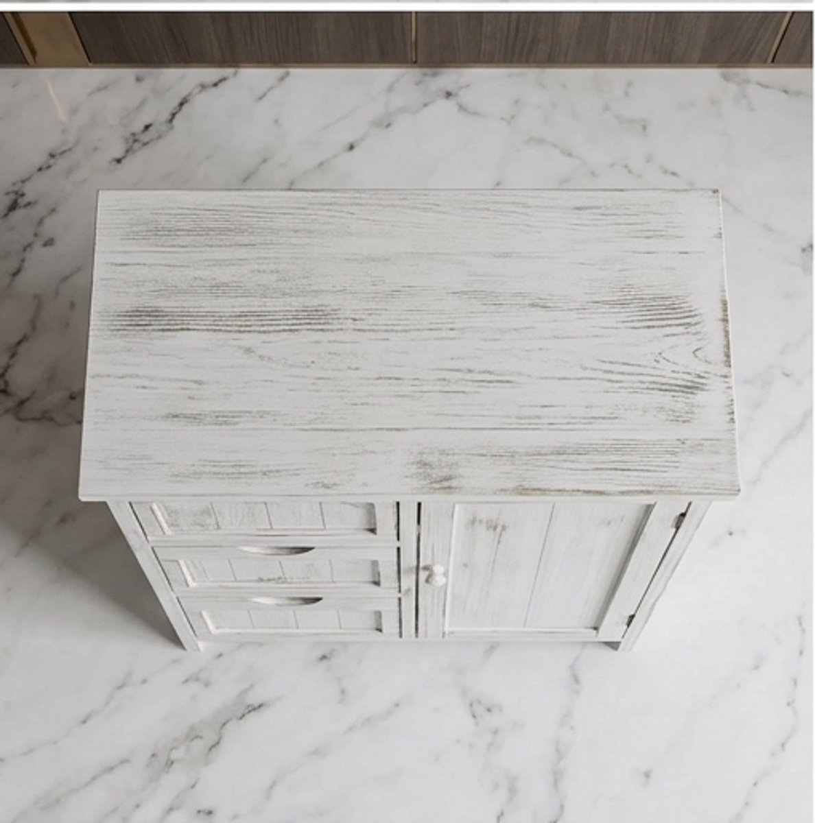 Vintage Shabby Chic Commode 4 Laden + Opbergvak – Wit Paulownia Hout – 55 cm Breed x 82 cm Hoog – Landelijke Dressoir Kast / Opbergkast voor Slaapkamer, Hal en Woonkamer__Mobili Bella