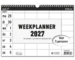 MGPcards - 18 Maanden Familieplanner 2027 - Week Kalender - 5 Personen - Gezinsplanner - Familyplanner- juli 2026 t/m december 2027 - 27 x 24,5 cm