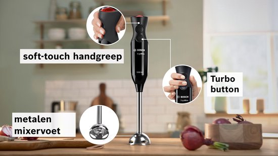 Bosch MS6CB6110 ErgoMixx - Staafmixer - 1000W - 4-bladenmes - Inclusief maatbeker - 12 snelheidsinstellingen - RVS/Zwart