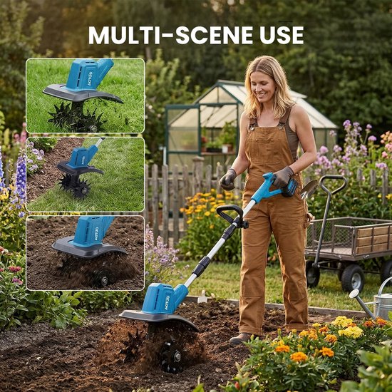 Paco Goederen® Tuin Elektrische Helmstok Rototiller - Roterende Tractor - Grasmaaier Voor 18V Batterij - 500W - Tuin Schoffel - Tuinfrees - gronddraaimachine van Paco Goederen — afbeelding 4