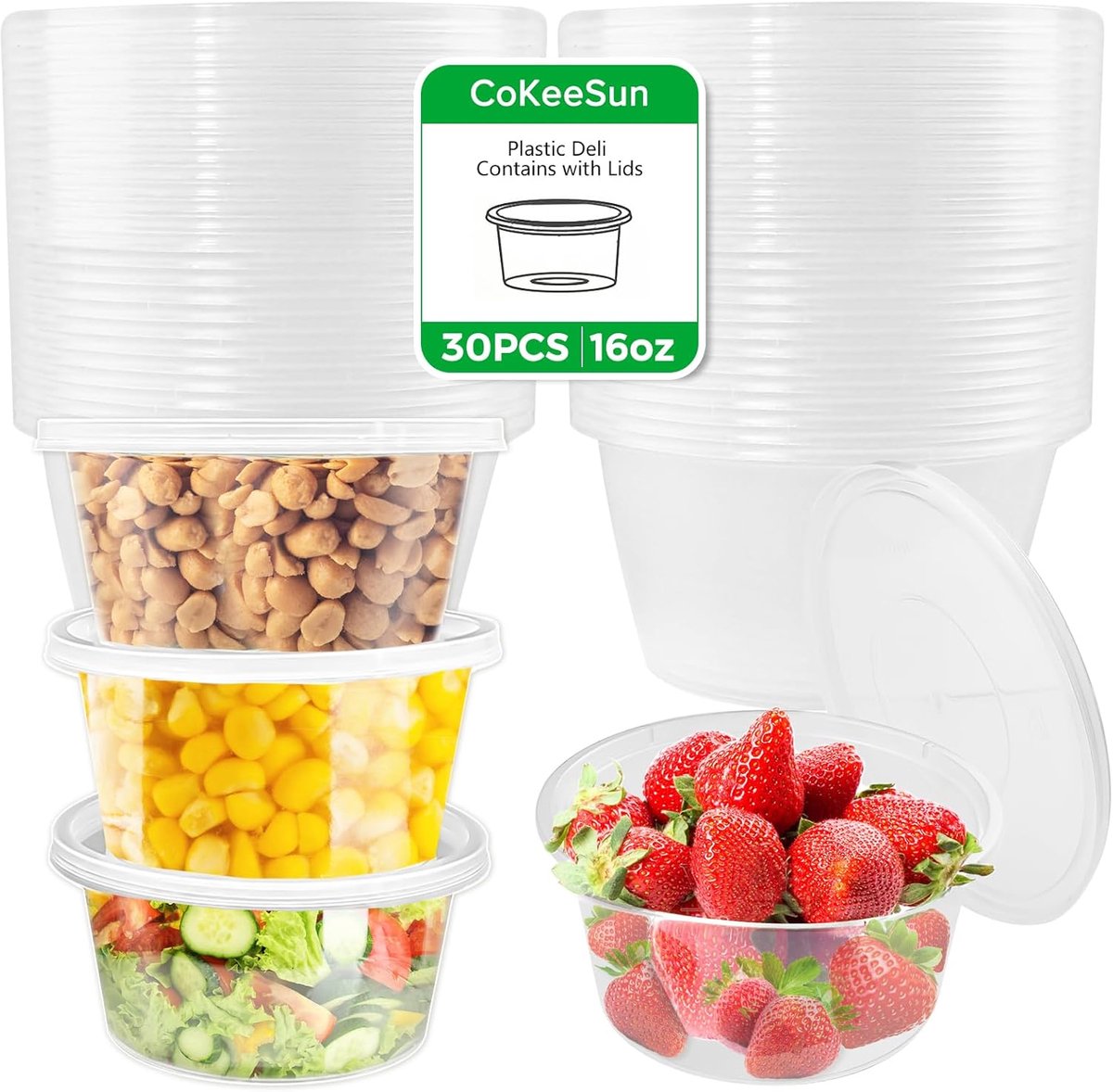 30 Stuks Plastic Bakjes met Deksels Rond 16oz/450ml Herbruikbaar Lekvrije Sauspotjes - Mea