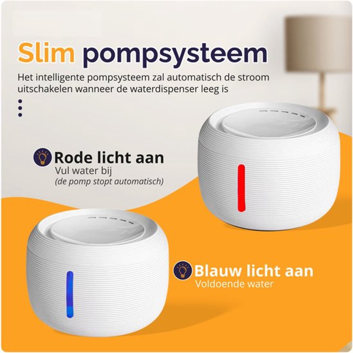 Viervoeter Drinkfontein 2.5L - Ronde waterfontein voor katten en honden - Dieren drinkbak - Incl 2 filters - Wit thumbnail 3