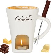 Chocolade Fondue Set - Perfect Smelten & Warmhouden - Keramische Fonduepot met Kaarshouder - Inclusief Vork - Compact 130ml - Voor Dessert Fruit Kaas - Mini Fondue Beker Chocoladepot