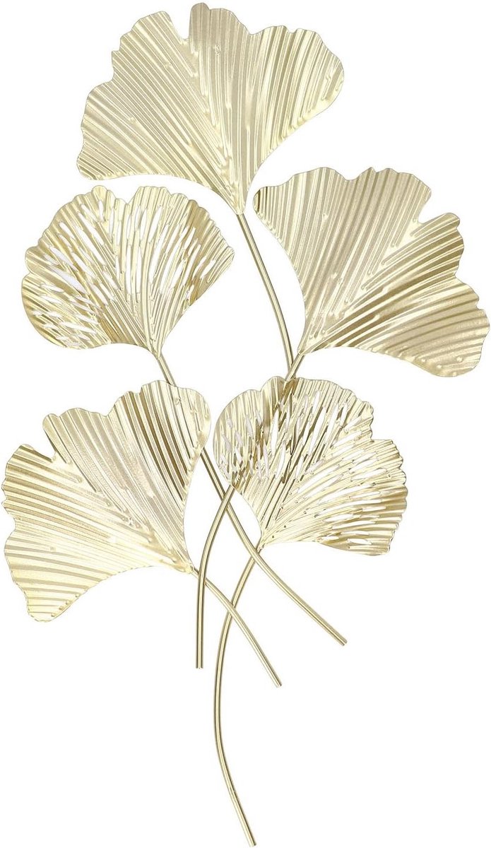 Moderne Ginkgo Biloba Blad Wanddecoratie in Goud | 3D IJzeren Sculptuur voor Woonkamer en Kantoor | Unieke Wandkunst met Vijf Bladeren