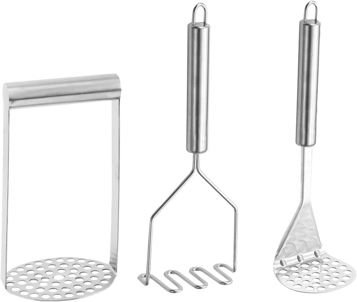 3-delige Aardappelstamper Set van RVS, Ideaal voor Aardappelen, Groenten en Fruit, Vaatwasserbestendig