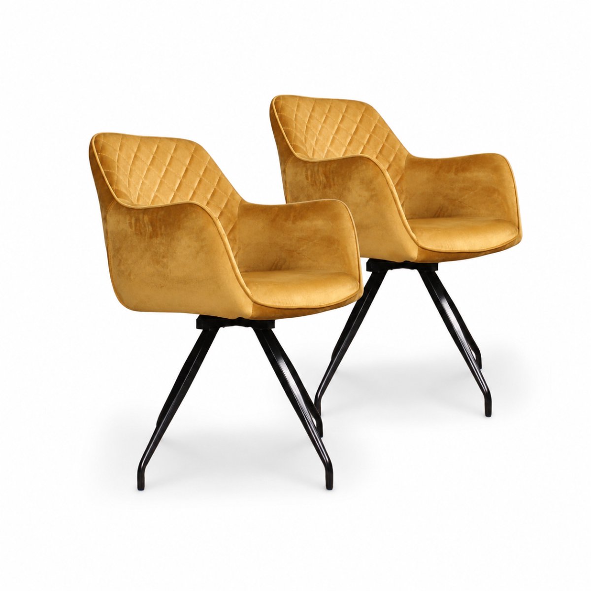 DS4U® - Romy eetkamerstoel - Set van 2 - Goud - Met armleuning - Velvet - 360 draaibaar