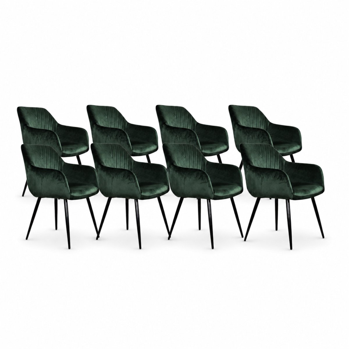 DS4U Gaby eetkamerstoel - Set van 8 - Groen - Velvet - Met armleuning
