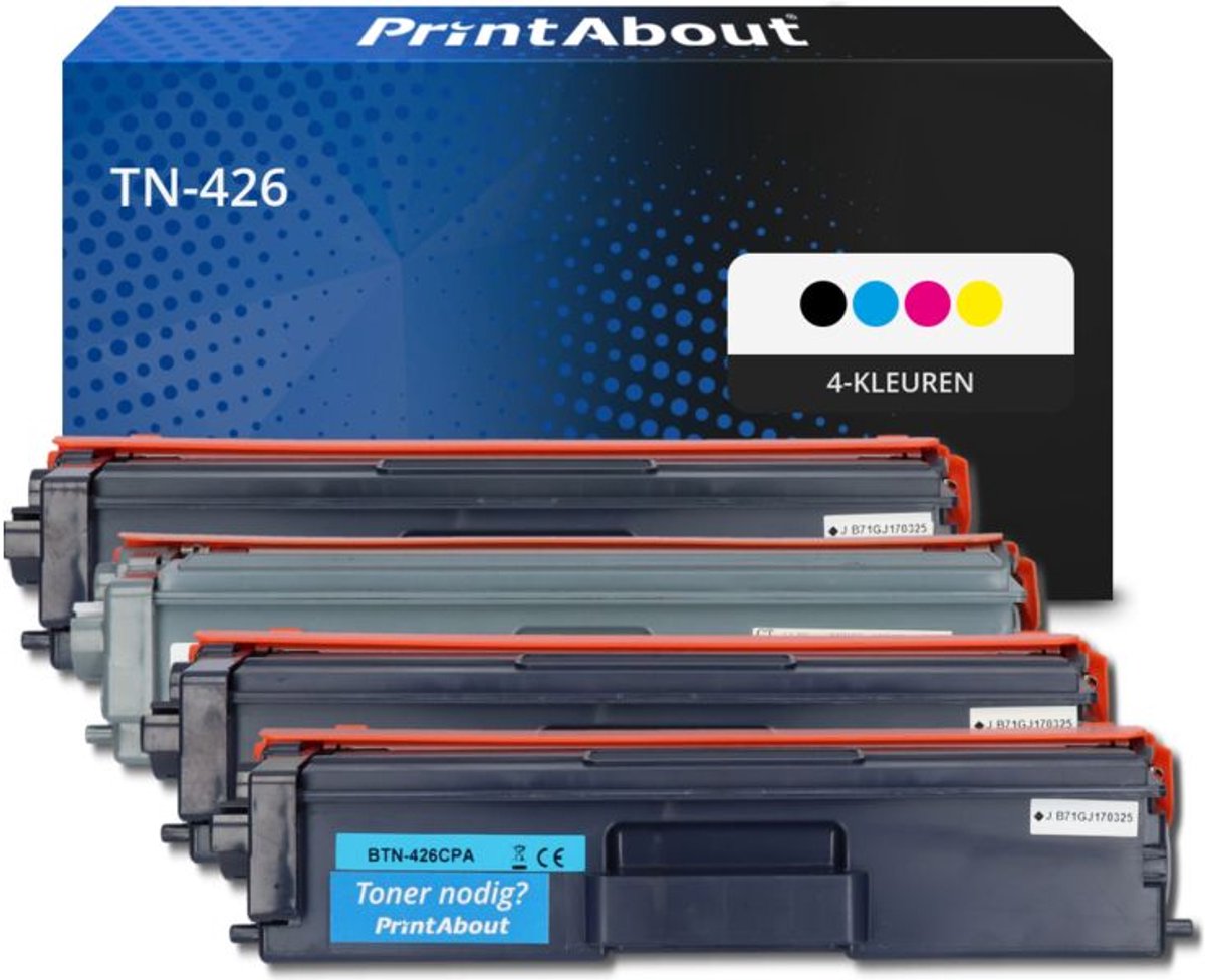 PrintAbout huismerk Toner TN-426 4-kleuren Multipack Extra hoge capaciteit geschikt voor Brother