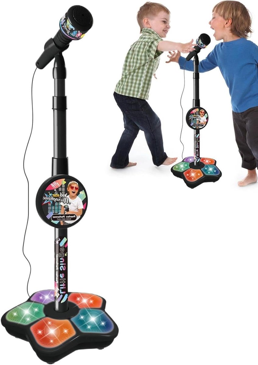 Microfoon met standaard - Karaoke microfoon - Feest vermaak - MP3 connectiviteit - 100 cm hoogte - Zwart