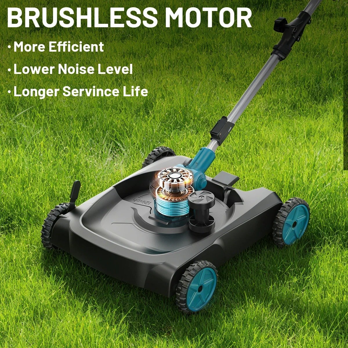 Flolife - 3-in-1 Borstelloze Elektrische Grasmaaier 12 Inch Draadloze Grastrimmer Opvouwbaar Snoeigereedschap voor Makita 18V Accu Incl. 2 Accu's – foto 4