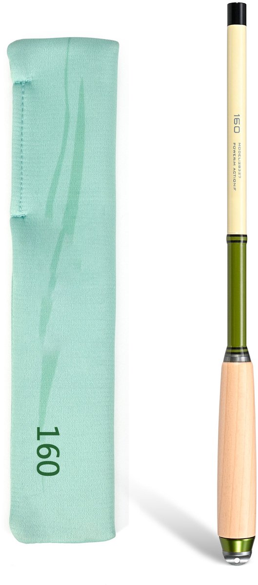 Vishengel - Telescopische vishengel set - Hengelset - Draagbare mini vishengel - Koolstof korte sectie hengel - Massief houten handgreep - Groene tweekleurige afwerking - 1,6 m