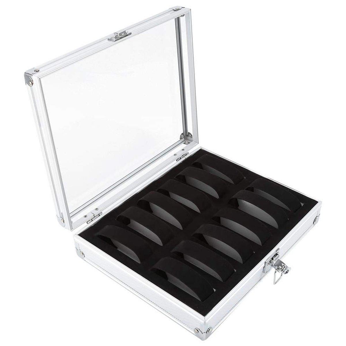 Cosensi- Horlogedoos Aluminium - 6/12 Compartimenten - Opbergdoos voor Horloges - Decoratieve Doos - Veiligheidsbeugel - Transparante Deksel - Horlogeopbergdoos