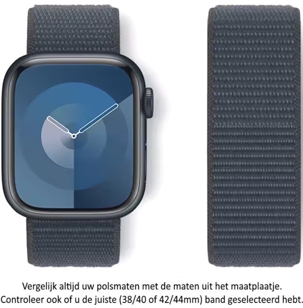 Donker Grijze Horloge Band Geschikt voor Apple Watch 1, 2, 3, 4, 5, 6, 7, 8, 9, SE, 38mm & 40mm "Vrouwenbreedte" Series – Maat: zie maatfoto - Zacht Geweven Donker Grijs Nylon - 38 mm en 40 mm