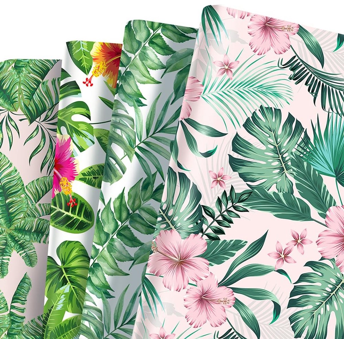 Dailygoods- Inpakpapier Hawaii Zomer Jungle - Cadeaupapier Verjaardag - Inpakpapier 4 Ontwerpen - 8 Vellen - 50x70 cm - Tropische Stijl