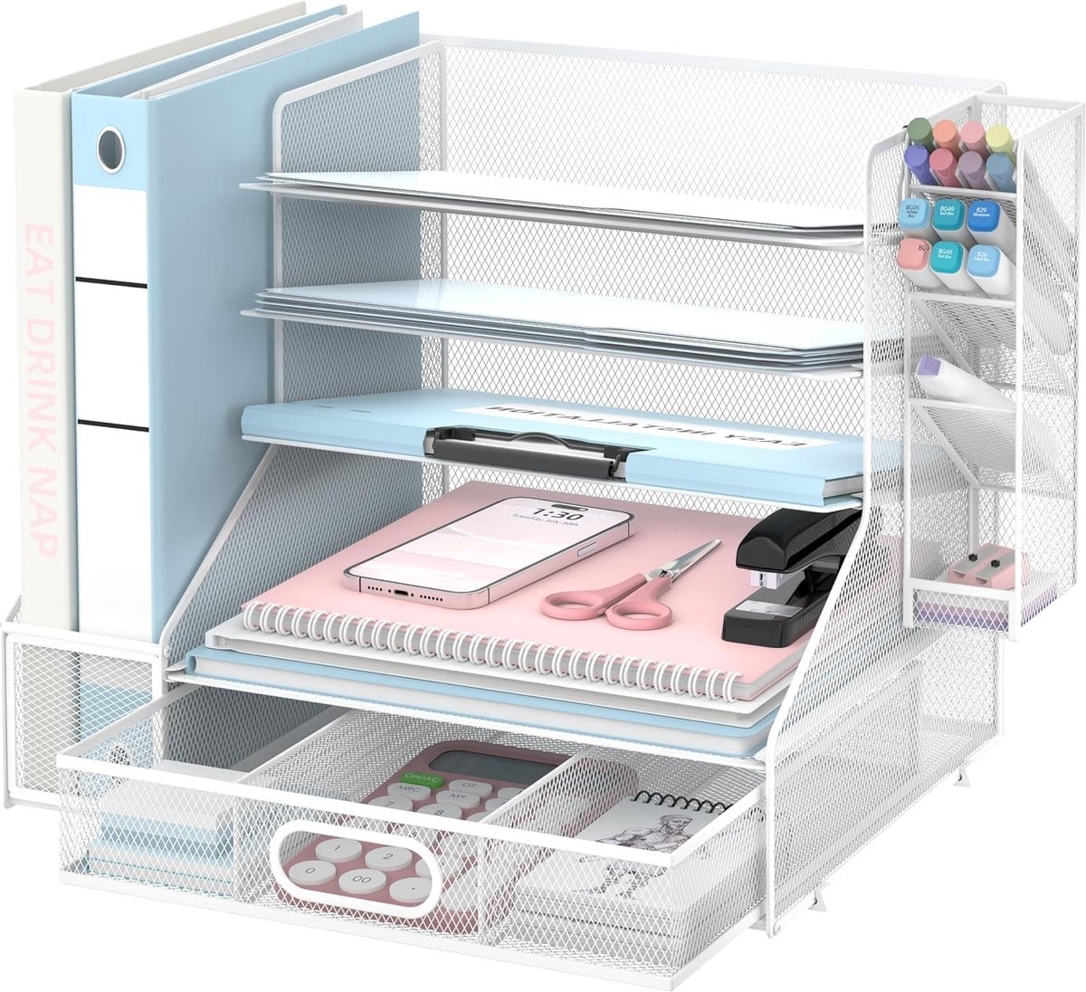 Dailygoods- Bureau-organizer met 5-laags schuifschalen - Brievenbak - Pennenhouder - Schuiflade - Kantoor organizer - Multifunctioneel ontwerp - Kantoororganizer