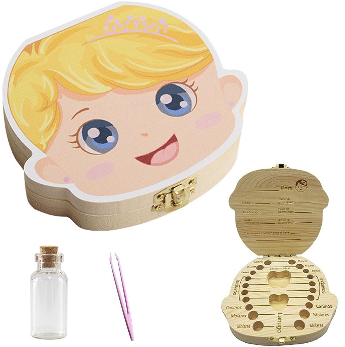 Dailygoods - Doos voor melktanden - Melktandendoos - Veilig en praktisch - Houten opslag - Babycadeaus - Tanden opbergbox voor kinderen - Geschikt voo...