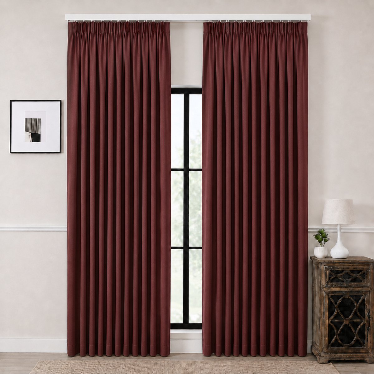 Kant en klare Gordijnen met Haken (Potloodplooi) – 99% Verduisterend – 132x300 CM – Rood – Everyday Elegance Premium