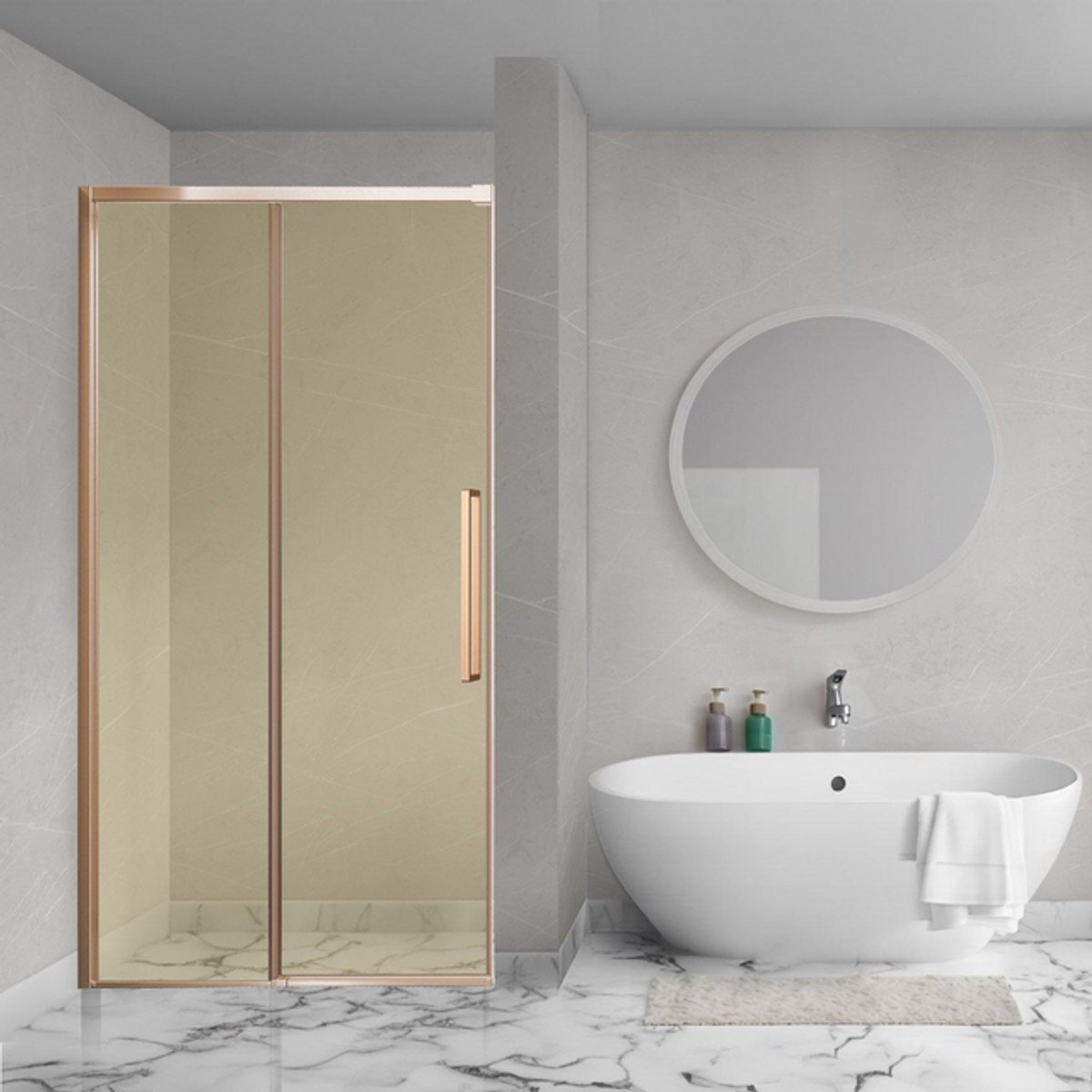 Aqua Vista Lokla Linea nisdeur - 120x200cm - incl. montageset - champagne glas - geborsteld koper