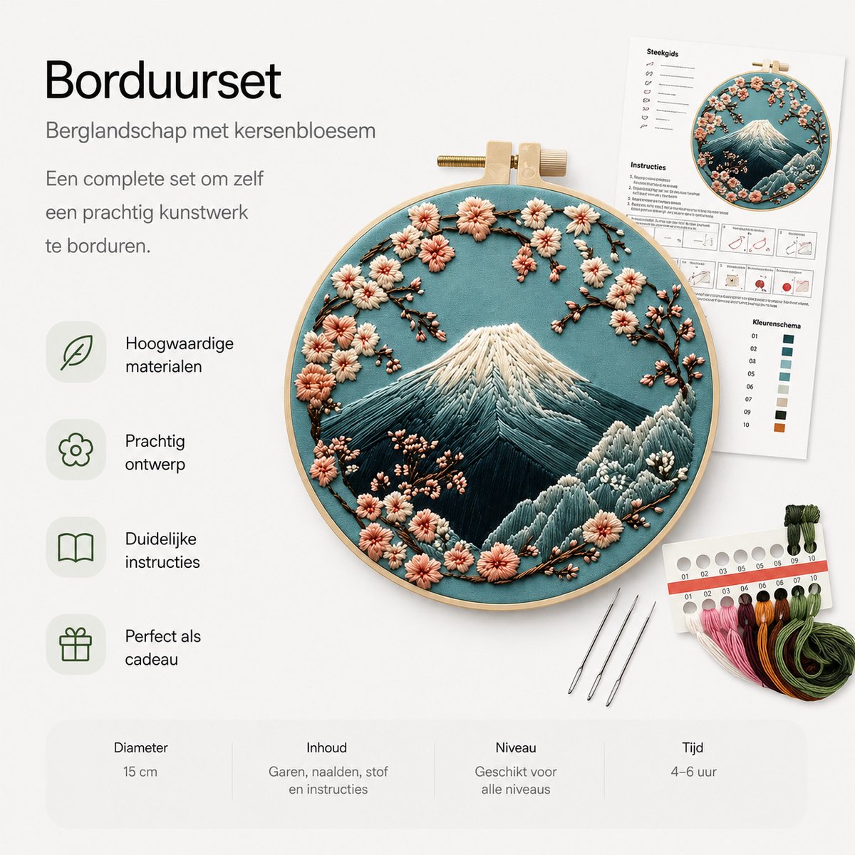 BOTC Borduurpakket - Borduurset van 4 - Borduurpakketten voor Volwassenen - Hobby en Creatief - Borduren - Sneeuwberglandschap — afbeelding 6