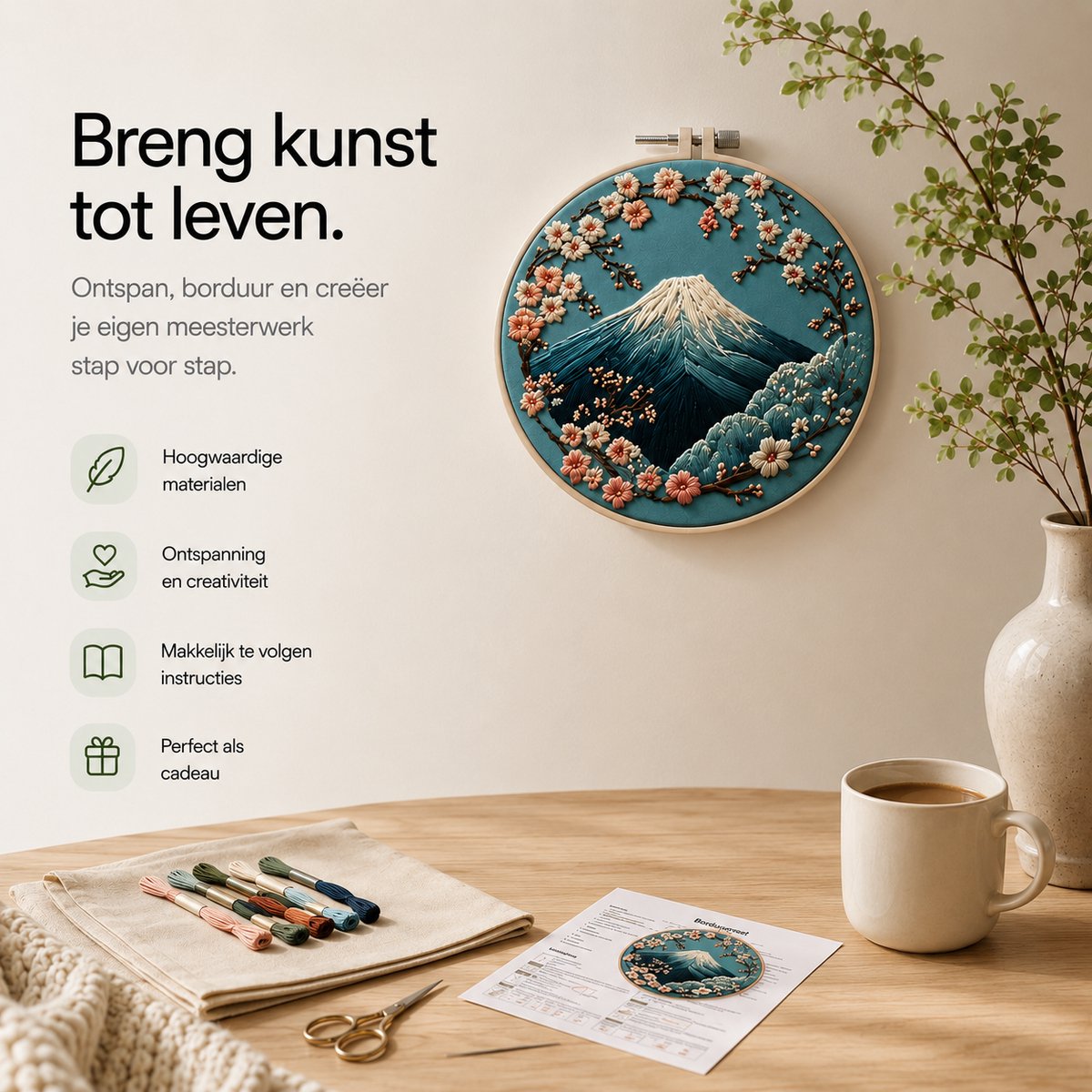 BOTC Borduurpakket - Borduurset van 4 - Borduurpakketten voor Volwassenen - Hobby en Creatief - Borduren - Sneeuwberglandschap — afbeelding 4