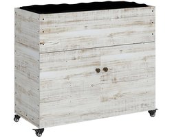 Verhoogde plantenbak Kweekbak met opbergvak 110×50×95cm wit Ruime kweekruimte Met waterdoorlatende voering Wieltjes ontwerp voor eenvoudige verplaatsing Gemakkelijk te monteren en schoon te maken Stevig en duurzaam frame Geschikt voor tuin en balkon