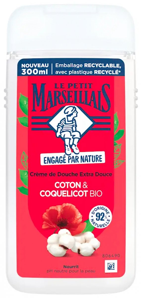 Le Petit Marseillais Extra Zachte Douchecrème Biologisch Katoen & Papaver 250 ml