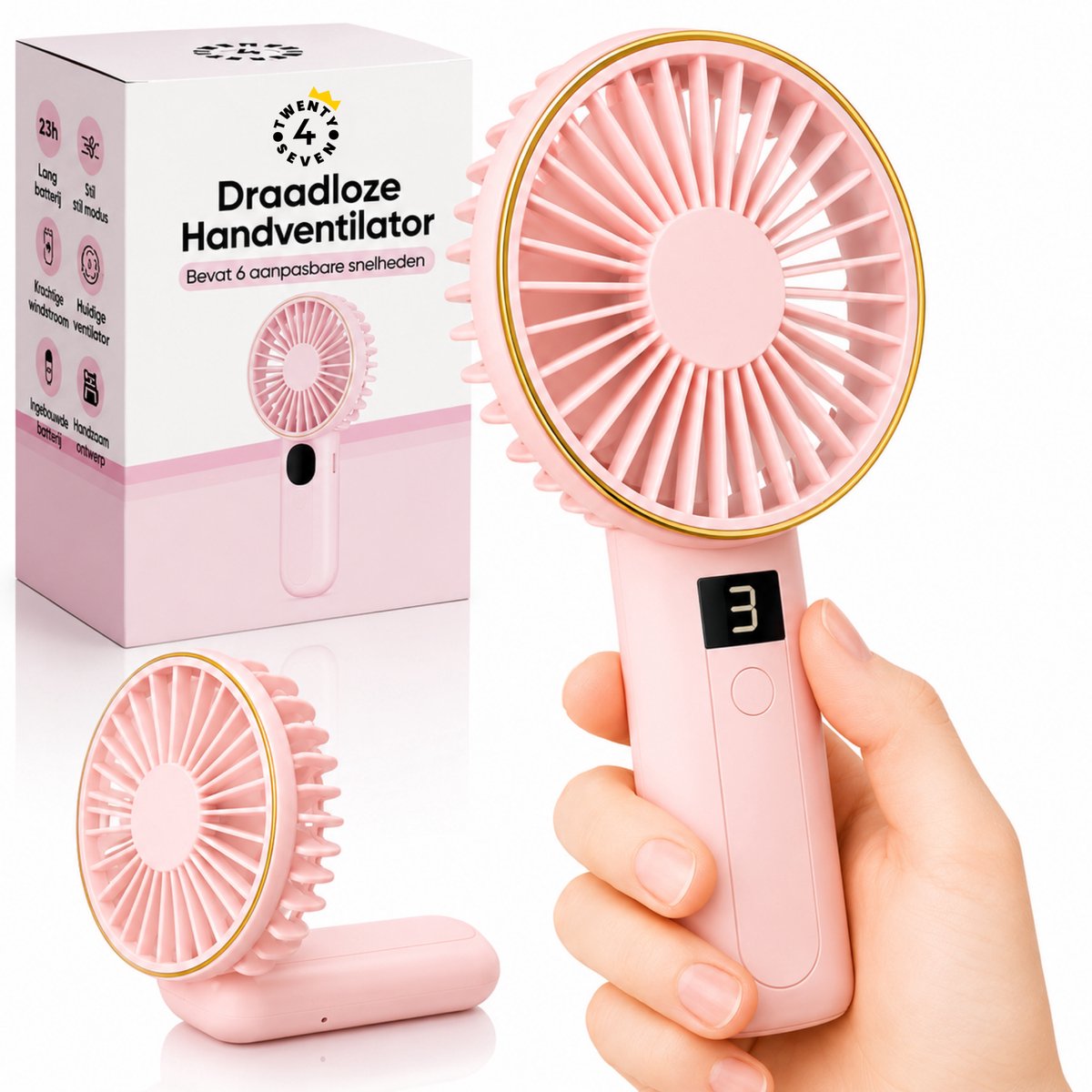 Twenty4seven® Handventilator Pro - Draagbare Ventilator Oplaadbaar - Hand Tafelventilator Draadloos - Mini Fan - 6 Standen