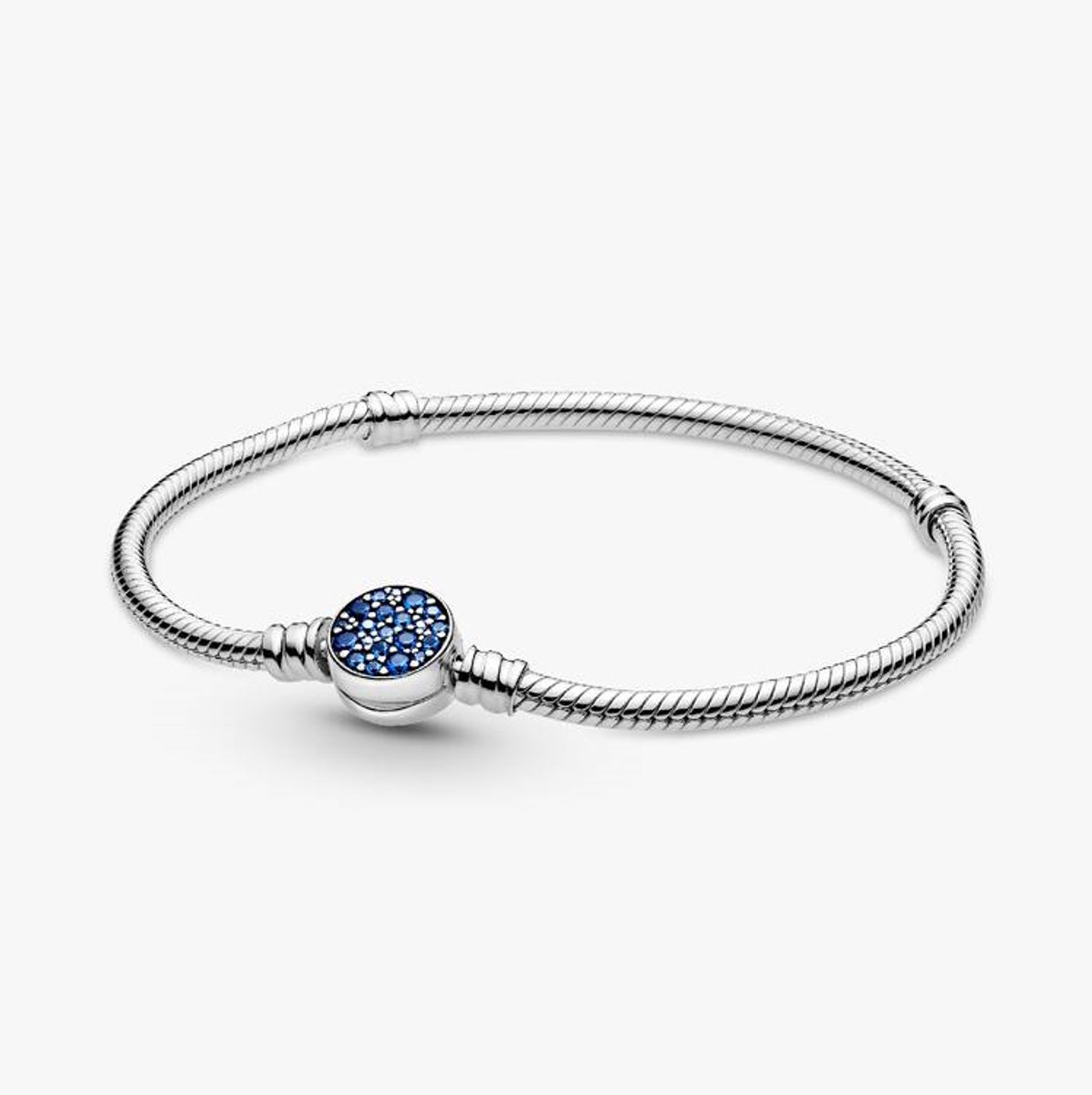 Fler® | Armband met Blauwe Pavé Sluiting - 18cm | Armband Zilver | 925 sterling zilver | geschikt voor alle populaire bedel collecties (standaard - 3mm) | Elegante dames armband | Valentijnsdag Cadeau | Sinterklaas kado | Kerstcadeau | Verjaardag