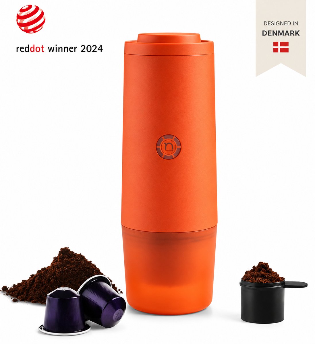 Nomious PrimeBrew® Draagbare Espressomachine – Altijd verse espresso, elektrisch & direct warm – Draagbare koffiemachine voor onderweg & camping - koffiecups & gemalen koffie