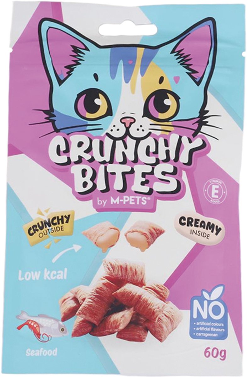 M-PETS CRUNCHY BITES kat snack zeevruchten - 60 g - per 12