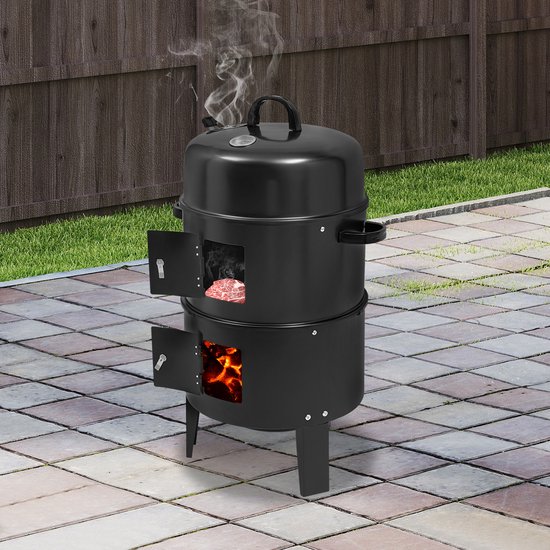 Linkforu - 3-in-1 Multifunctionele BBQ - Grill - Stook- Rookoven met Deksel en Thermometer - Houtskoolgrill - 2 Verstelbare Kleppen van Merkloos — afbeelding 2