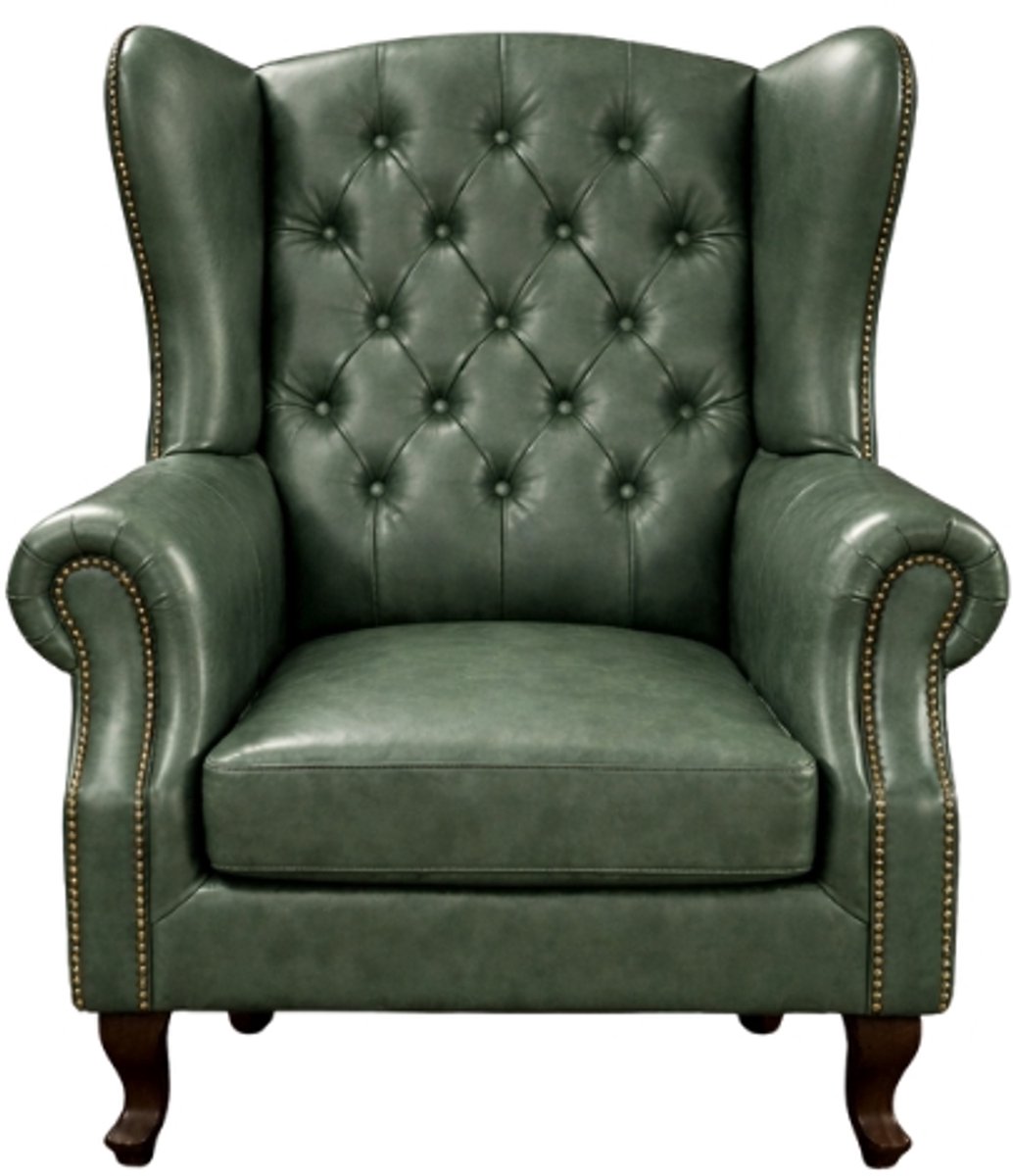 Chesterfield Wing Chair Groen - Fauteuil - Stoel - Oor Fauteuil - Leer