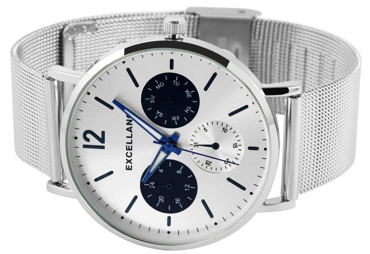 EXCELLANC Herenhorloge van roestvrij staal EX0563 Herenhorloge, vrijetijdshorloge, zakelijk horloge, kast 40 mm,